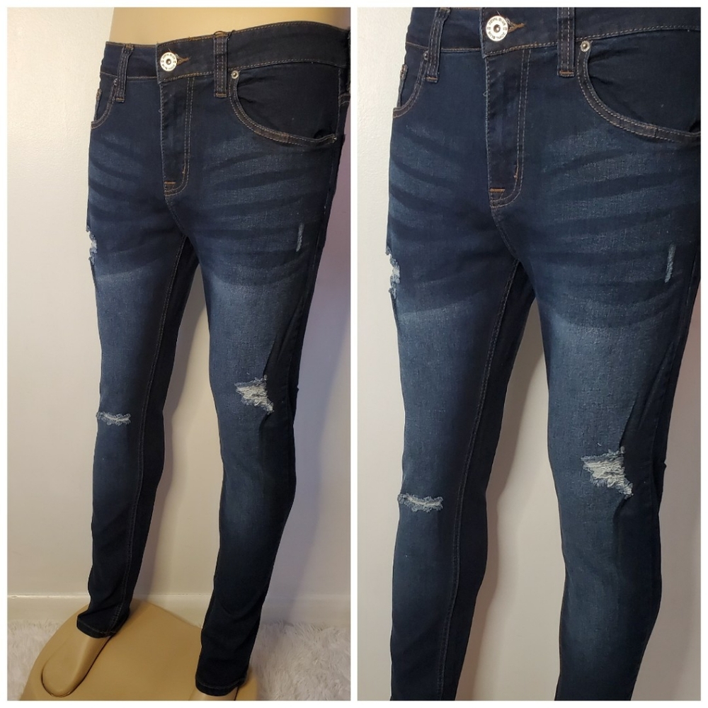 Royal Blue men skinny fit ripped Jeans